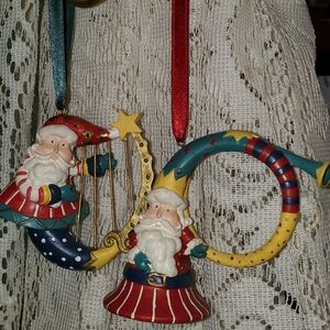 2 Vintage Musical Instruments Harp & Horn Santa Claus 🎅 Ornaments